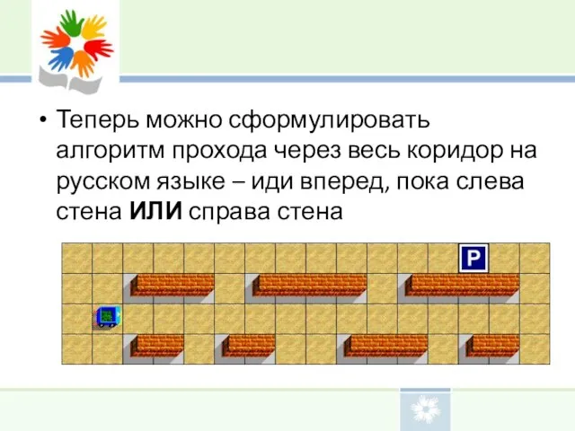 Теперь можно сформулировать алгоритм прохода через весь коридор на русском языке –