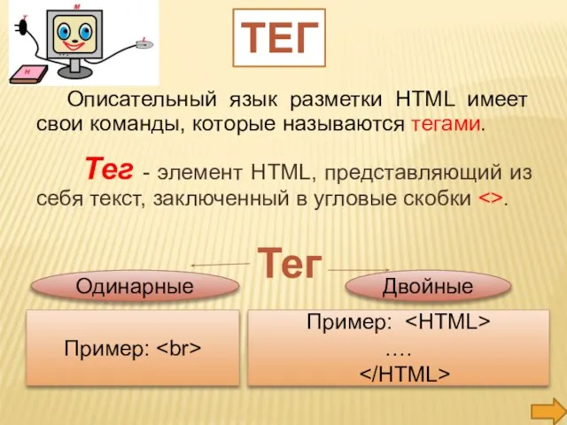 Описательный язык разметки HTML имеет свои команды, которые называются тегами. Тег -