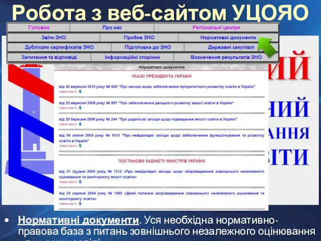 Нормативні документи. Уся необхідна нормативно-правова база з питань зовнішнього незалежного оцінювання –