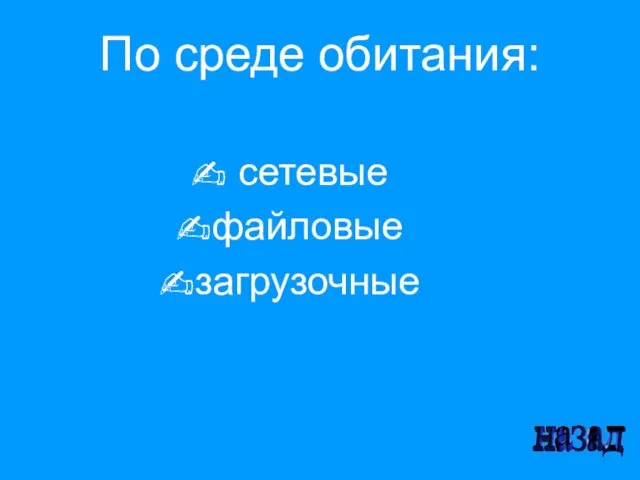 По среде обитания: сетевые файловые загрузочные