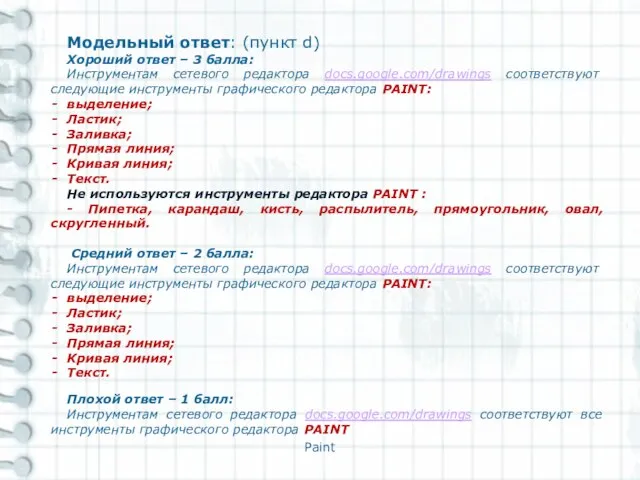 Paint Модельный ответ: (пункт d) Хороший ответ – 3 балла: Инструментам сетевого