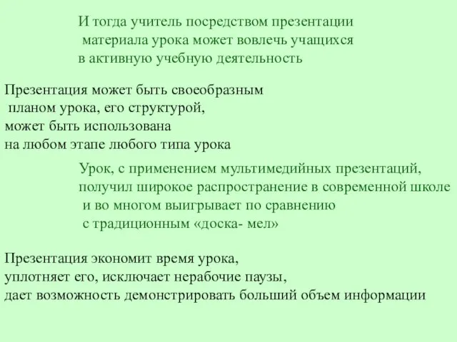 И тогда учитель посредством презентации материала урока может вовлечь учащихся в активную