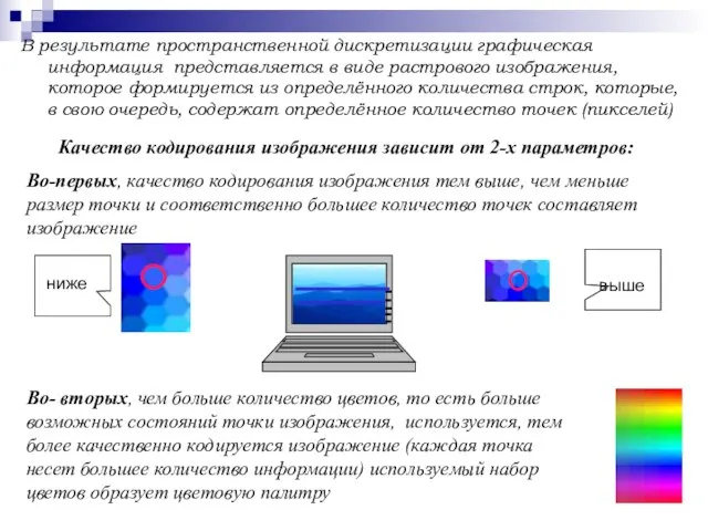 В результате пространственной дискретизации графическая информация представляется в виде растрового изображения, которое