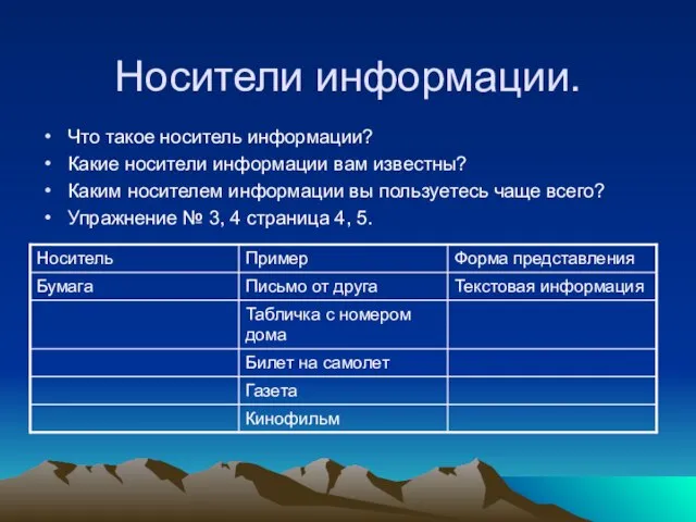 Носители информации. Что такое носитель информации? Какие носители информации вам известны? Каким