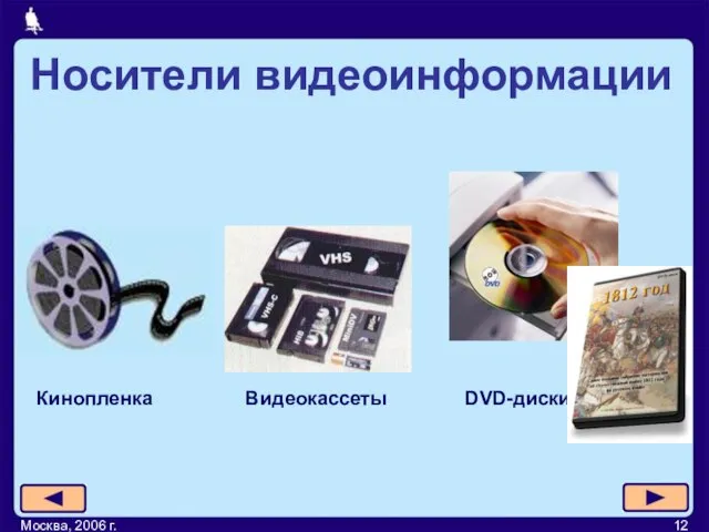 Москва, 2006 г. Видеокассеты DVD-диски Кинопленка Носители видеоинформации