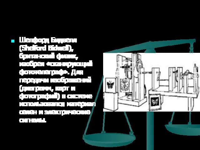 Шелфорд Бидвелл (Shelford Bidwell), британский физик, изобрел «сканирующий фототелеграф». Для передачи изображений