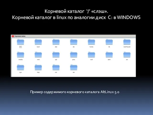 Корневой каталог ‘/’ «слэш». Корневой каталог в linux по аналогии диск C: