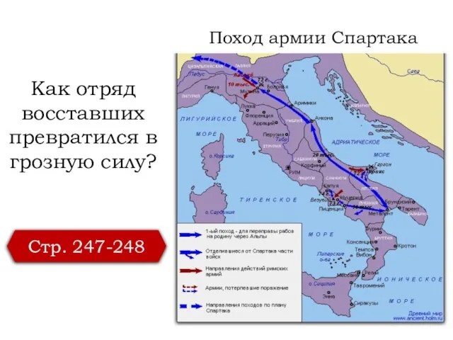 Как отряд восставших превратился в грозную силу? Стр. 247-248 Поход армии Спартака