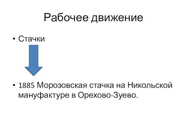 Рабочее движение Стачки 1885 Морозовская стачка на Никольской мануфактуре в Орехово-Зуево.