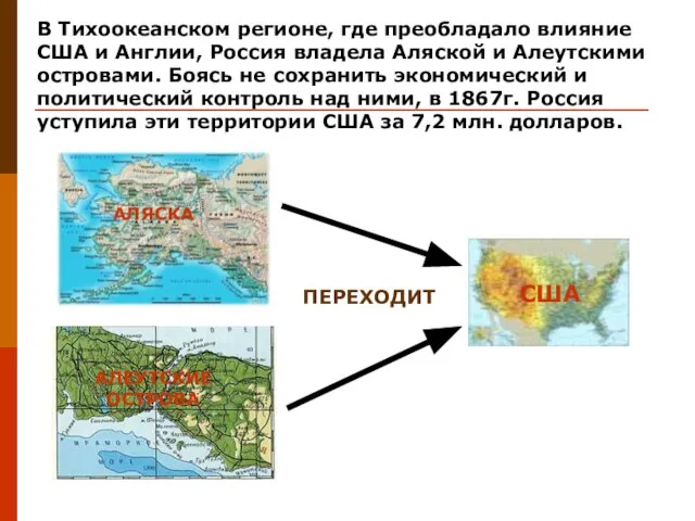 В Тихоокеанском регионе, где преобладало влияние США и Англии, Россия владела Аляской