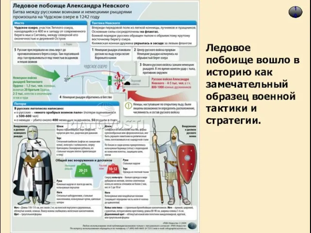 10 Ледовое побоище вошло в историю как замечательный образец военной тактики и стратегии.