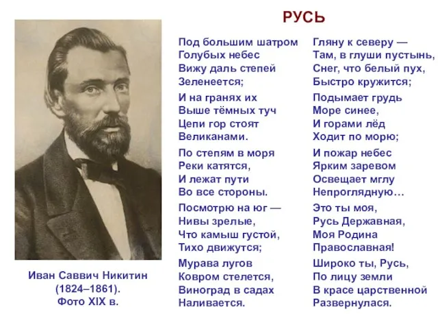 Иван Саввич Никитин (1824–1861). Фото XIX в. РУСЬ Под большим шатром Голубых
