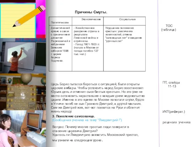 Причины Смуты. Причины Смуты. ТОС (таблица) Царь Борис пытался бороться с ситуацией,