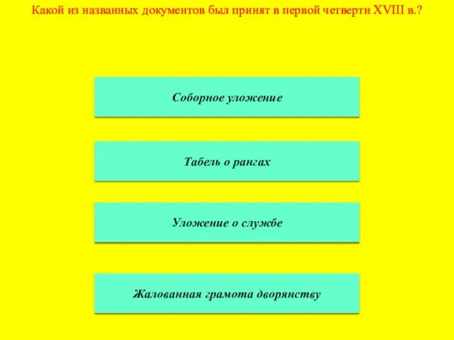 Какой из названных документов был принят в первой четверти XVIII в.? Соборное