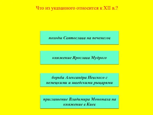 Что из указанного относится к XII в.? походы Святослава на печенегов княжение