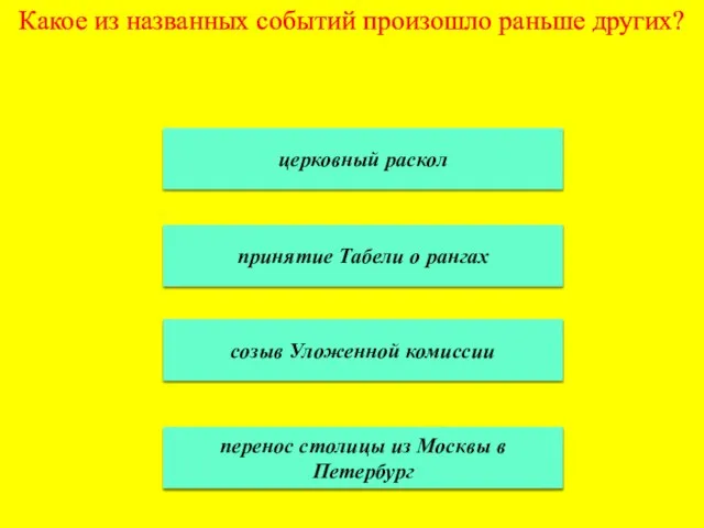 Какое из названных событий произошло раньше других? церковный раскол принятие Табели о