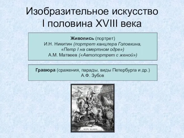 Изобразительное искусство I половина XVIII века Живопись (портрет) И.Н. Никитин (портрет канцлера