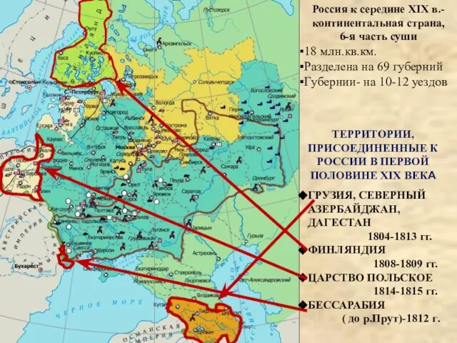 ТЕРРИТОРИИ, ПРИСОЕДИНЕННЫЕ К РОССИИ В ПЕРВОЙ ПОЛОВИНЕ XIX ВЕКА ГРУЗИЯ, СЕВЕРНЫЙ АЗЕРБАЙДЖАН,