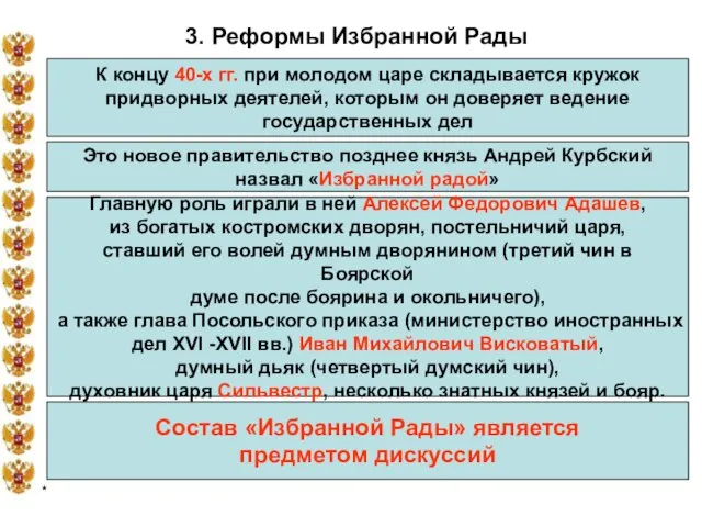 * 3. Реформы Избранной Рады К концу 40-х гг. при молодом царе