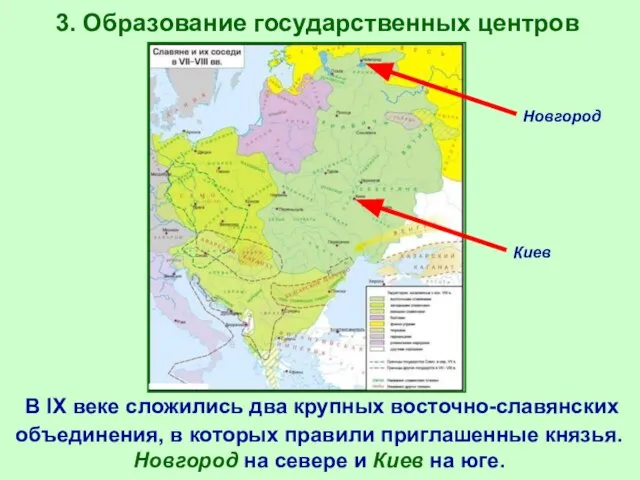 3. Образование государственных центров В IX веке сложились два крупных восточно-славянских объединения,