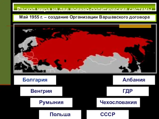 Раскол мира на две военно-политические системы Май 1955 г. – создание Организации