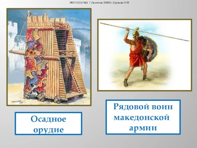 Рядовой воин македонской армии Осадное орудие МОУ СОШ №3 Г.Лангепас ХМАО ,Урунова Н.М