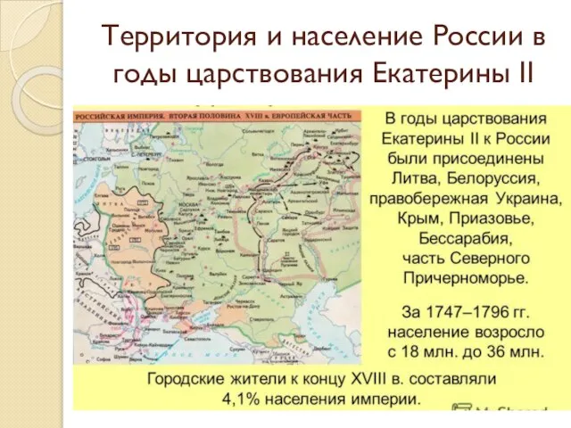 Территория и население России в годы царствования Екатерины II