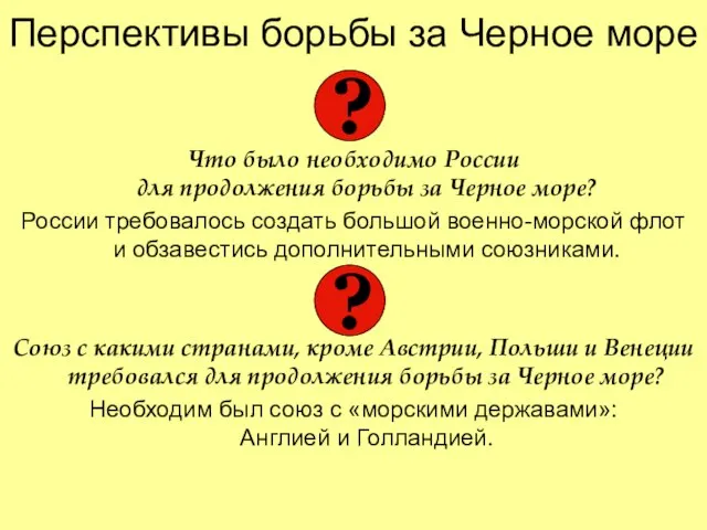 Перспективы борьбы за Черное море Что было необходимо России для продолжения борьбы