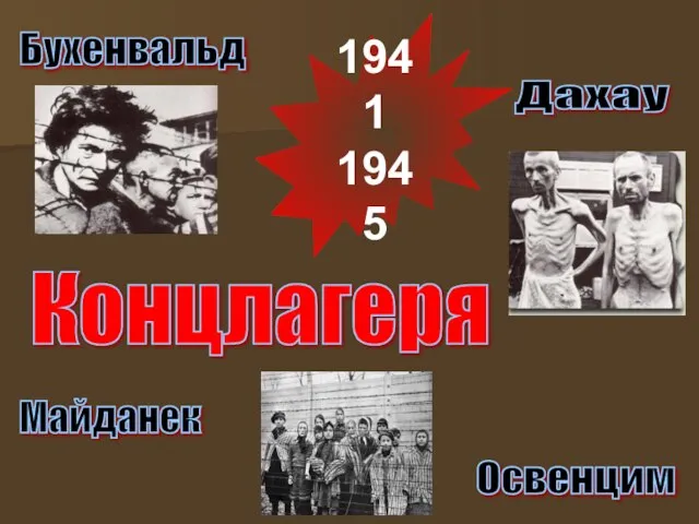 1941 1945 Бухенвальд Освенцим Дахау Майданек Концлагеря