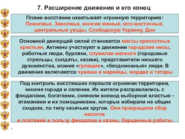 * 7. Расширение движения и его конец Пламя восстания охватывает огромную территорию: