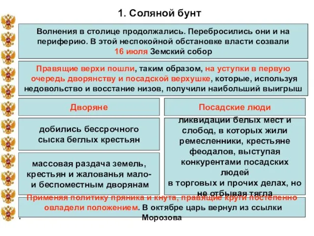 * 1. Соляной бунт Волнения в столице продолжались. Перебросились они и на