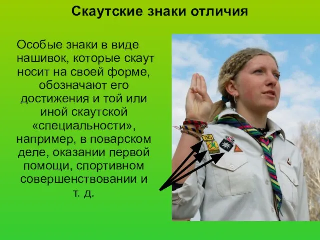 Скаутские знаки отличия Особые знаки в виде нашивок, которые скаут носит на