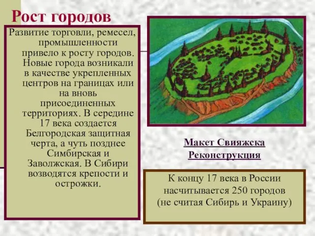 Рост городов Развитие торговли, ремесел, промышленности привело к росту городов. Новые города