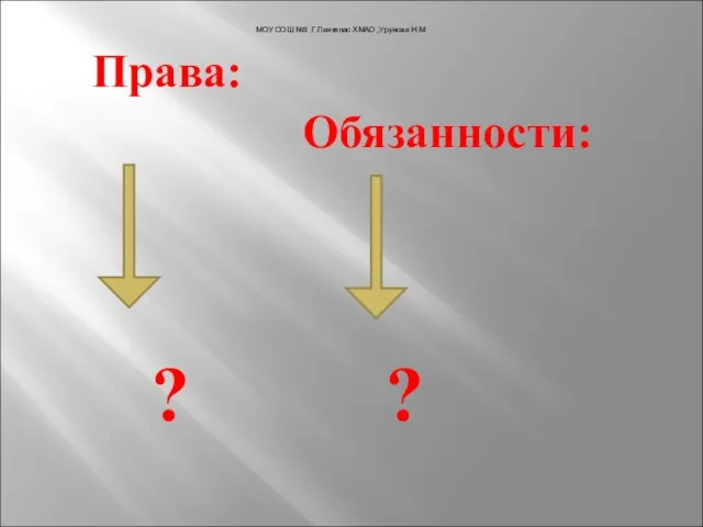 Права: Обязанности: ? ? МОУ СОШ №3 Г.Лангепас ХМАО ,Урунова Н.М