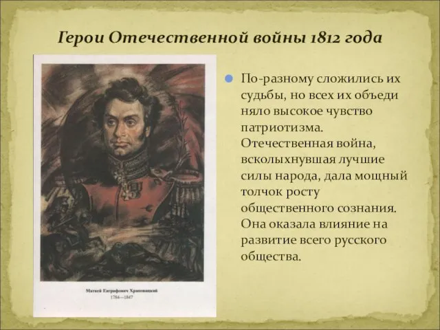 Герои Отечественной войны 1812 года По-разному сложились их судьбы, но всех их