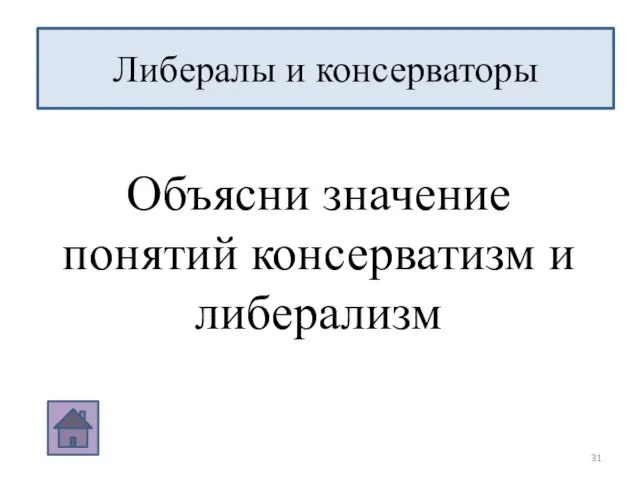 Либералы и консерваторы Объясни значение понятий консерватизм и либерализм