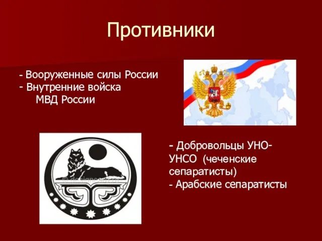 Противники - Вооруженные силы России - Внутренние войска МВД России - Добровольцы