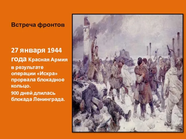 Встреча фронтов 27 января 1944 года Красная Армия в результате операции «Искра»