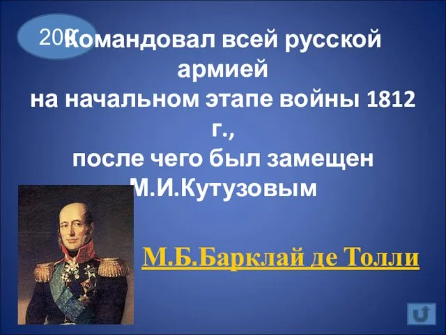 200 Командовал всей русской армией на начальном этапе войны 1812 г., после