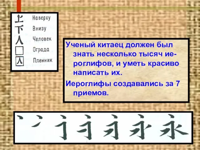 Ученый китаец должен был знать несколько тысяч ие-роглифов, и уметь красиво написать