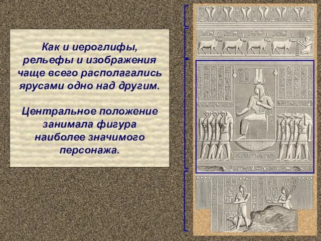 Как и иероглифы, рельефы и изображения чаще всего располагались ярусами одно над