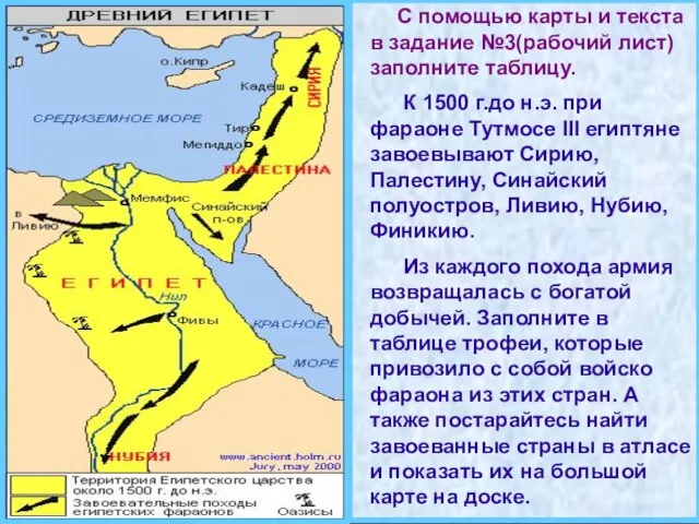 С помощью карты и текста в задание №3(рабочий лист) заполните таблицу. К