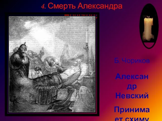 4. Смерть Александра Невского Б. Чориков Александр Невский Принимает схиму