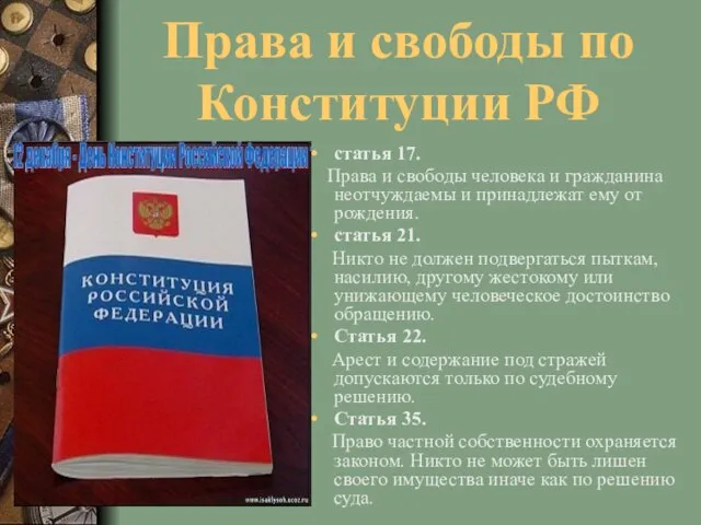 Права и свободы по Конституции РФ статья 17. Права и свободы человека