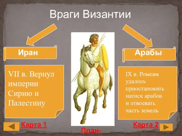 Иран Арабы VII в. Вернул империи Сирию и Палестину IX в. Ромеям