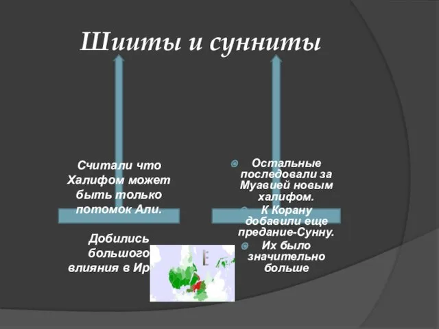 Шииты и сунниты Считали что Халифом может быть только потомок Али. Добились