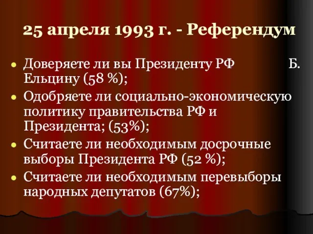 25 апреля 1993 г. - Референдум Доверяете ли вы Президенту РФ Б.