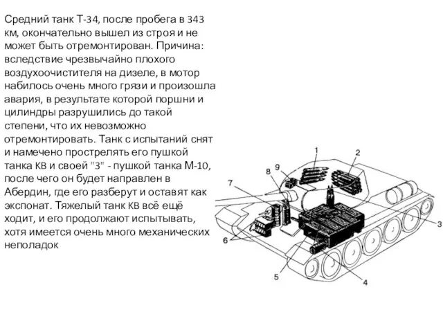 Средний танк Т-34, после пробега в 343 км, окончательно вышел из строя