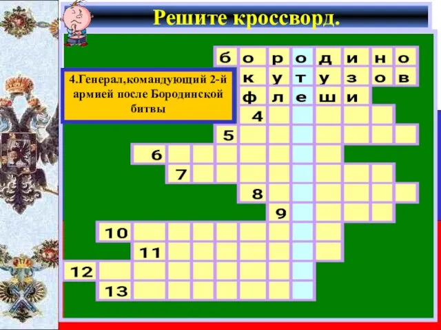 Решите кроссворд. 4.Генерал,командующий 2-й армией после Бородинской битвы