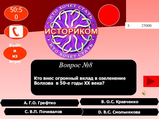 8 25000 А. Г.О. Графтио В. О.С. Кравченко D. В.С. Смольникова С.